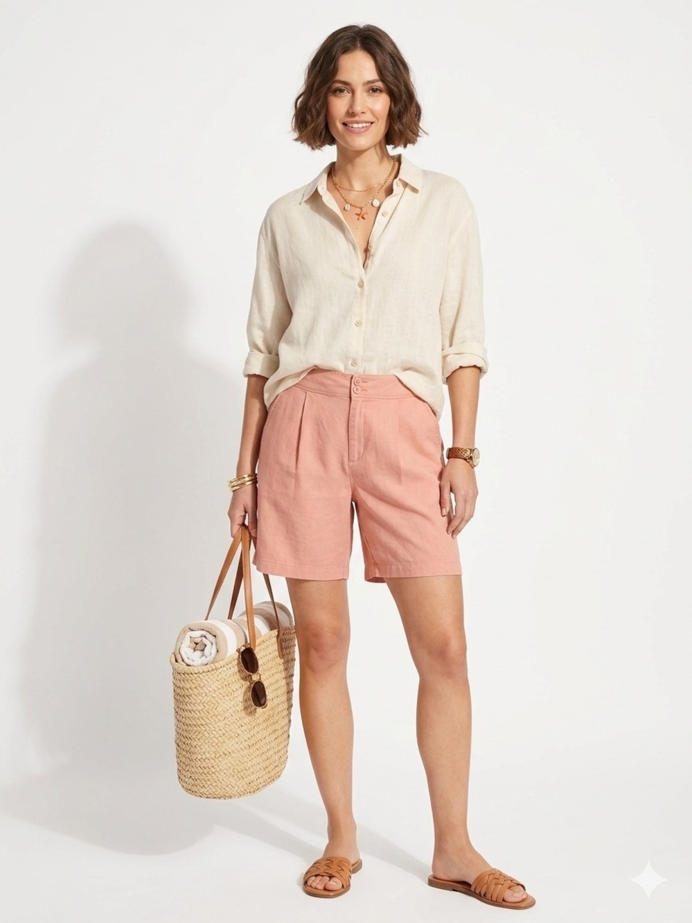 NYDJ Linen Shorts 16P Lift Tuck Technology Coral Pink Bermuda Style NWOT